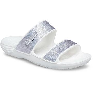 Crocs Classic Glitter Men's Sandals Silver / White | Australia 1236FDNM